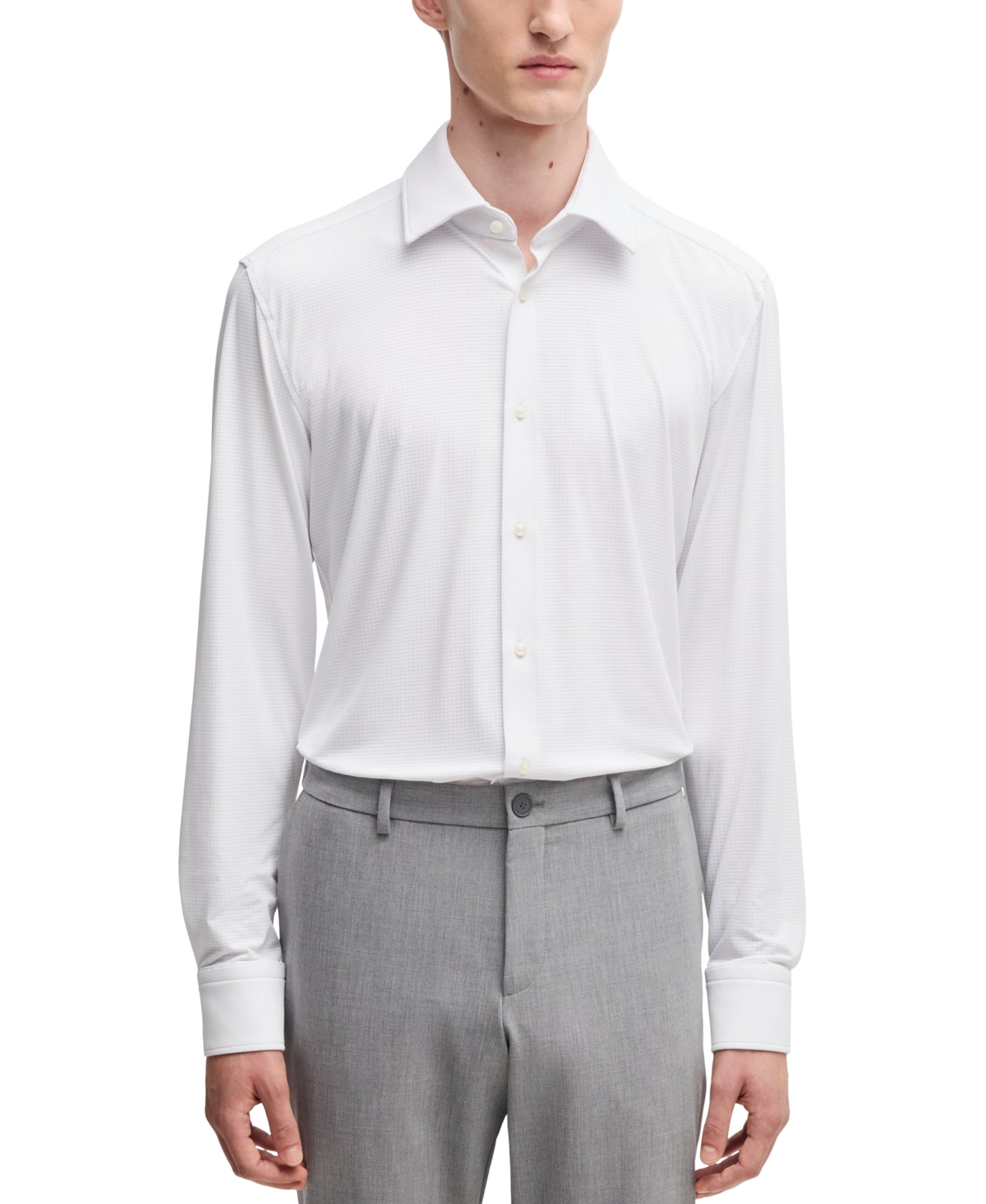 Hugo Boss Boss Roan Solid Stretch Cotton Button-up Shirt In White