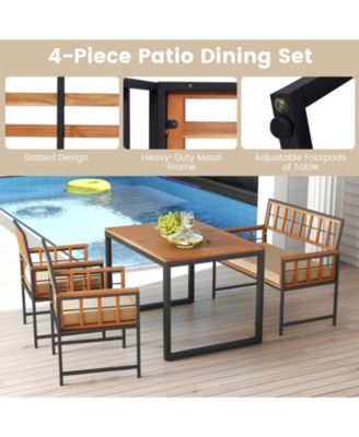 4 Pieces Acacia Wood Patio Dining Set with 1 Rectangular Table