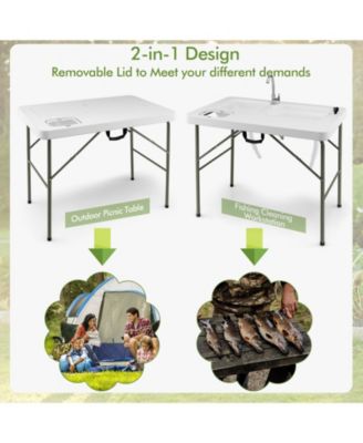 Fish Cleaning Table with 2 Sinks and 360° Rotatable Fauce