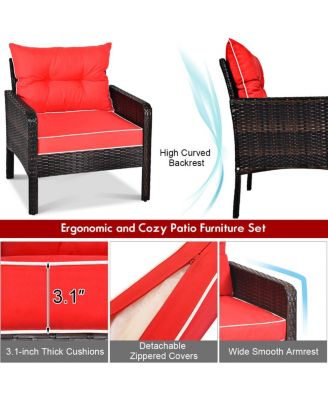 5 Pieces Patio Rattan Sofa Ottoman Furniture Set with Cushions