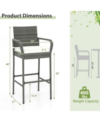 All Weather PE Rattan Bar Chairs Set of 4 with Armrests and Seat Cushions for Porch Backyard