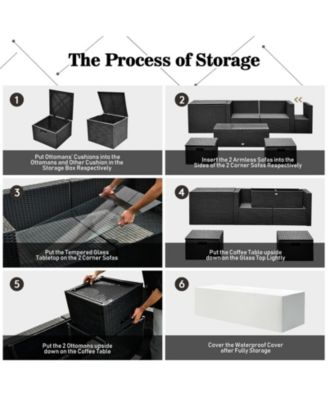 8 Pieces Patio Rattan Storage Table Furniture Set