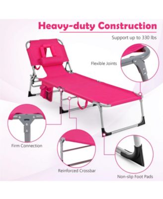 Folding Beach Lounge Chair with Pillow for Outdoor