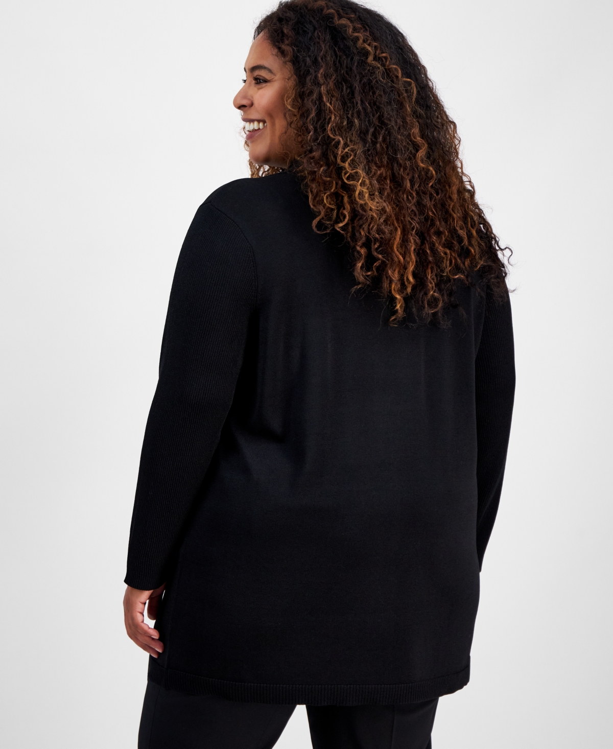 Anne Klein Plus Size Sonoma Open-front Long-sleeve Cardigan In Anne Black
