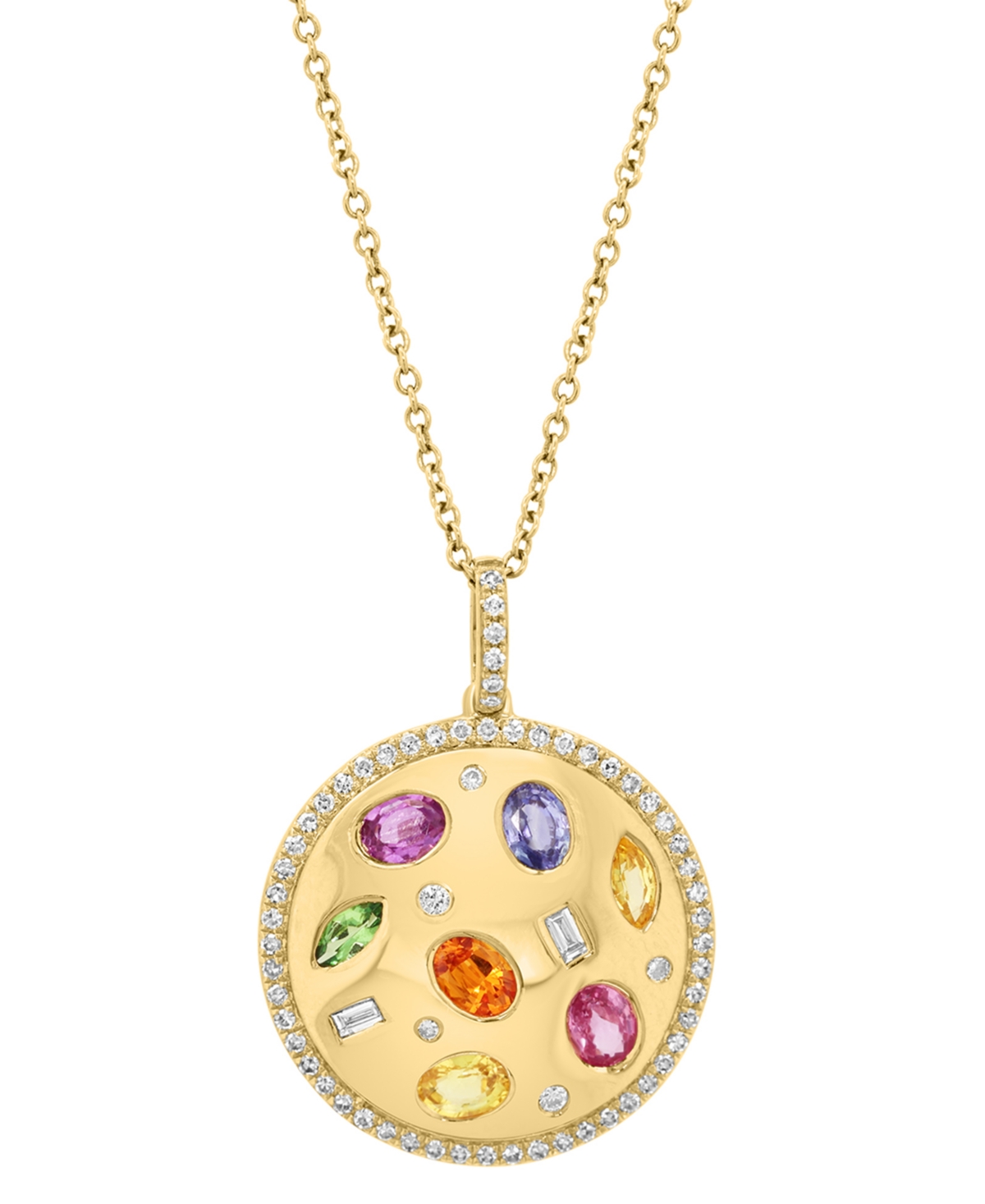 Effy Collection Effy Multi-gemstone (1-1/6 Ct. T.w.) & Diamond (1/3 Ct. T.w.) Disc Pendant Necklace In 14k Gold, 18" In Multi Gemstone