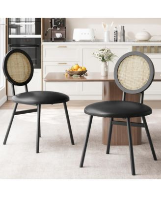 Dining Chairs Set of 2, Rattan Kitchen Chairs with Thicken Upholstered, Modern Dining Room Chairs Set of 2,Black