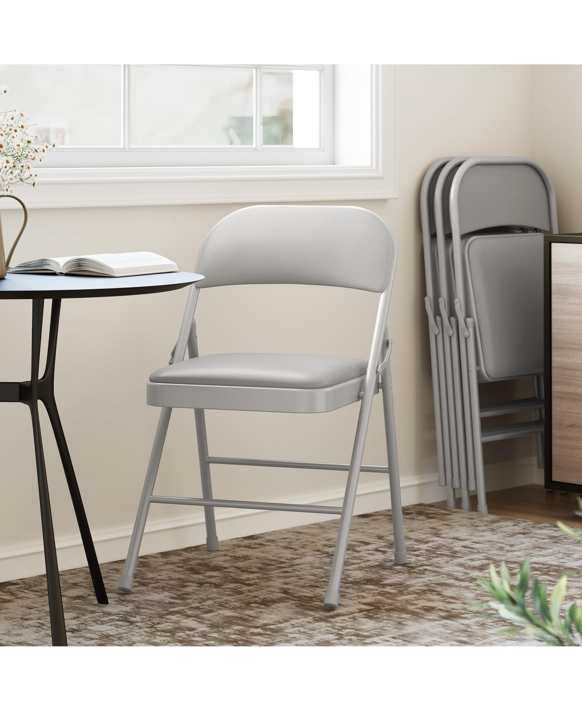 gaomon 2 PackFolding Chairs with Padded Cushion and Back, Folding Chairs for Outside, Foldable Chairs - Grey