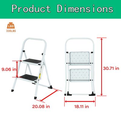 2 Step Ladder Folding Step Stool , Lightweight Step Stools for Adults with Anti-Slip Pedal, Portable Steel Handrails Step Ladder Withstanding 330 lbs
