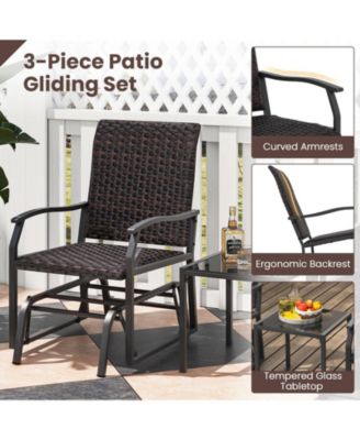 3 Piece Patio Gliding Set with Tempered Glass Coffee Table All Weather