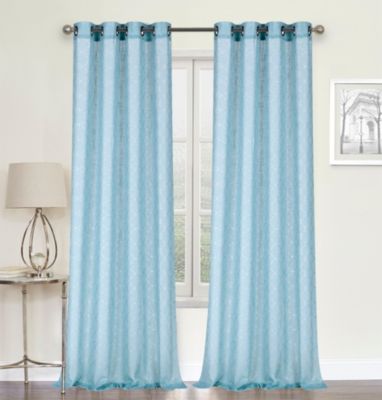 2 Piece Silver Sparkly Semi Sheer Trellis Quatrefoil Grommet Top Window Curtain Panels