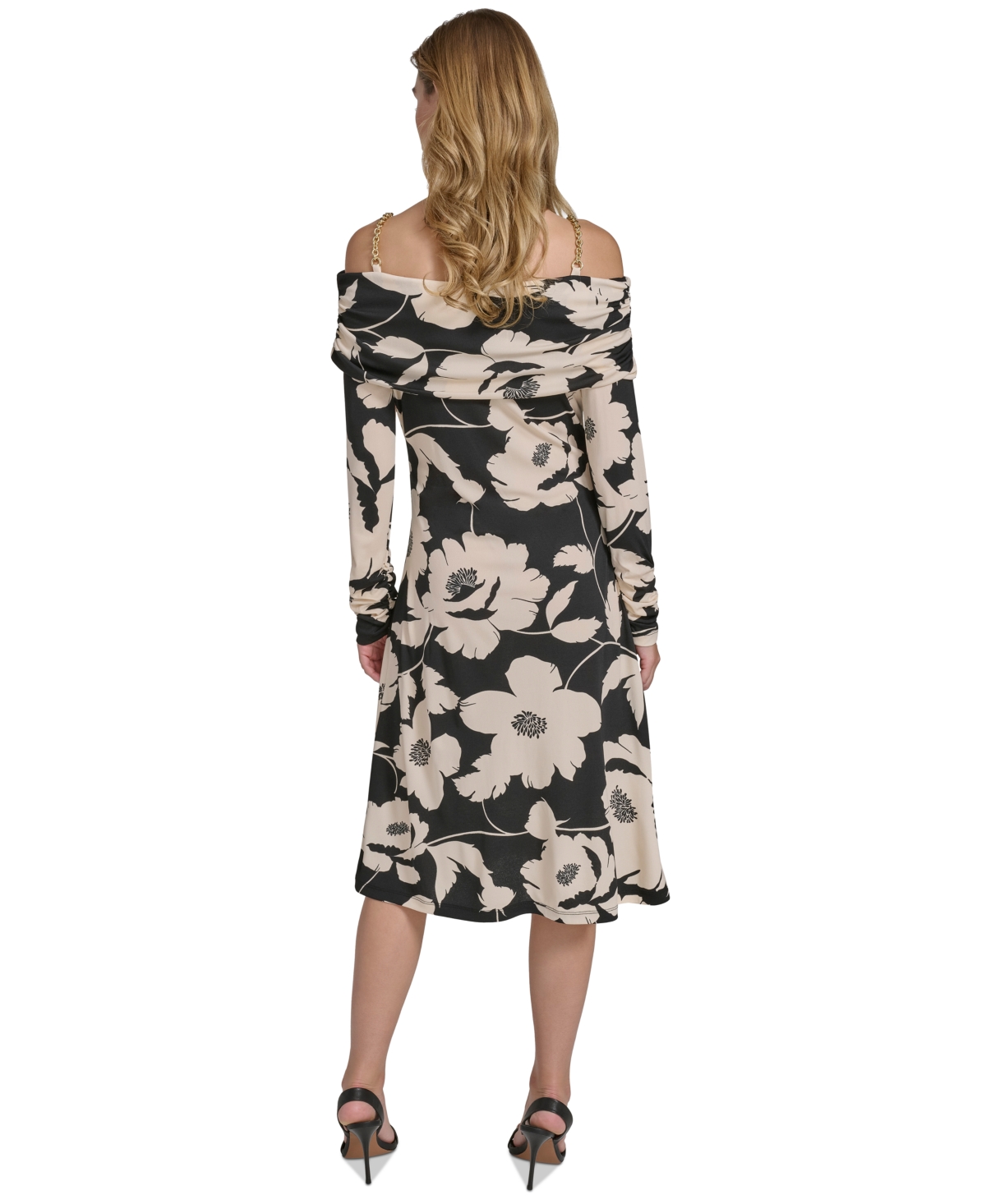 HALSTON WOMEN'S FLORAL OFF-THE-SHOULDER CHAIN-STRAP DRESS 