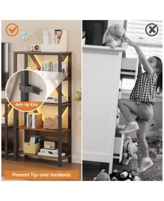 3 Tier Bookshelf with LED Lights, Bookcase with Open Display Shelves, Wood and Metal Standing Bookshelf