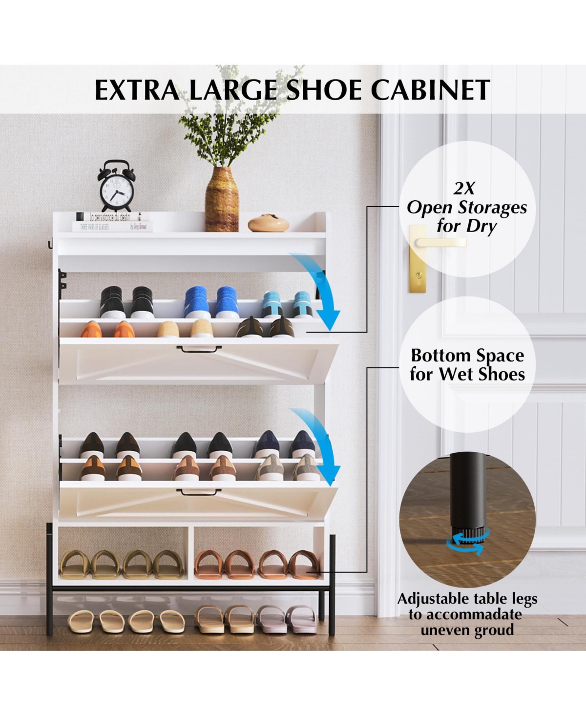 gaomon Shoe Cabinet with 2 Flip-Up Drawers, Hidden Shoe Storage Cabinet with Open Storage for Entryway, Hallway, Bedroom, Shoe Organizer Cabinet with