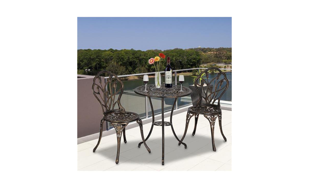 Slickblue European StyleCast Aluminum 3-Piece Tulip Bistro Set with Table and Chairs for Outdoor Dining - Bronze