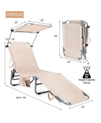 5-Position Adjustable Outdoor Recliner Chair with Canopy Shade