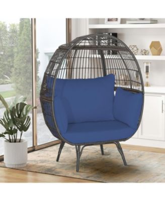 Oversized Patio Rattan Egg Lounge Chair with 4 Cushions