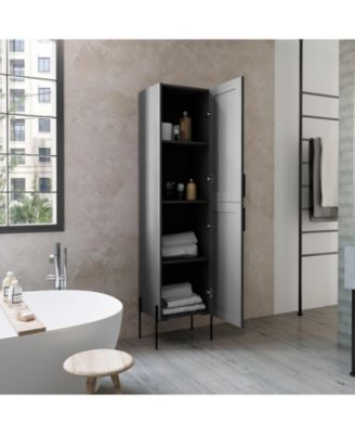 Quinby Linen Cabinet with 1 Door and 4 Shelves, Matt Gray