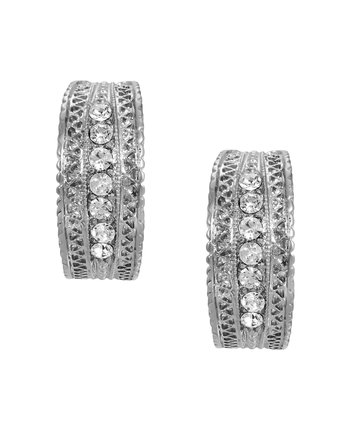 2028 Crystal Silver-tone Hoop Earrings In White