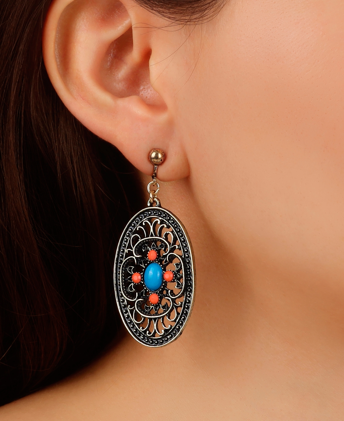 2028 ENAMEL LARGE OVAL FILIGREE CLIP EARRINGS 
