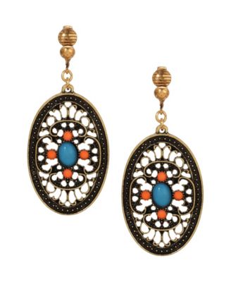 Enamel Large Oval Filigree Clip Earrings