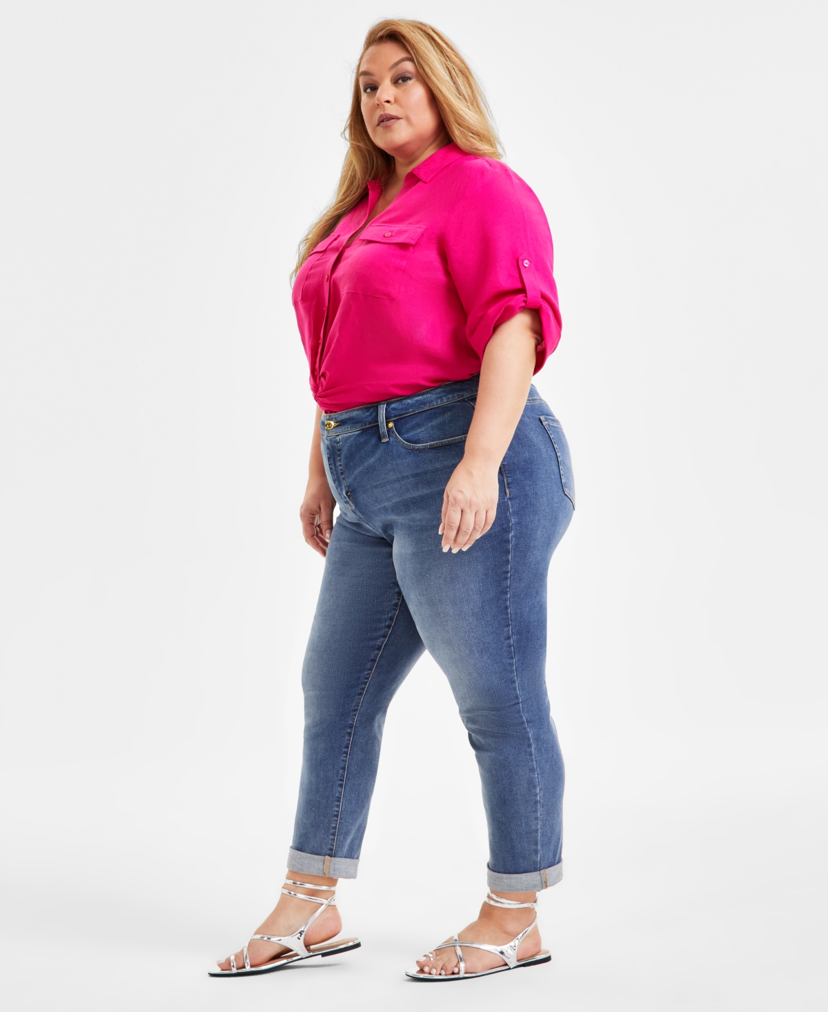 I.n.c. International Concepts Plus Size Slim Tech Rolled-Cuff Boyfriend Jeans, Created for Macy's