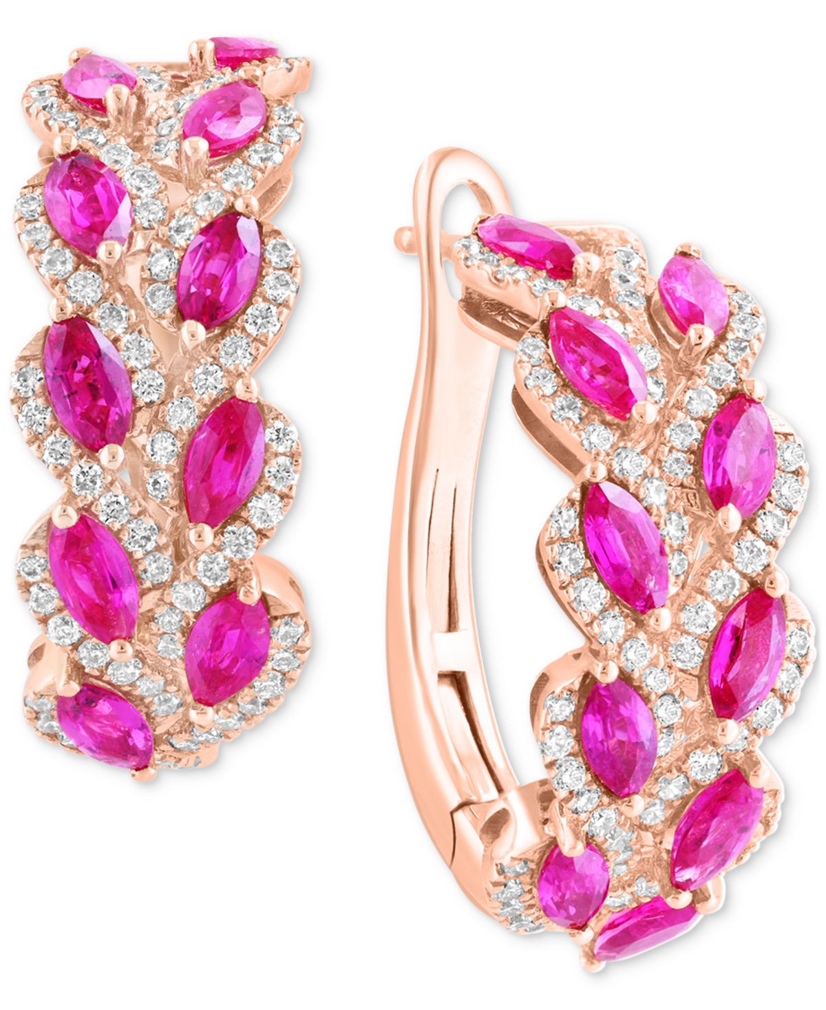 Effy Collection Effy Ruby (1-7/8 Ct. T.w.) & Diamond (5/8 Ct. T.w.) Hoop Earrings In 14k Rose Gold In Ruby