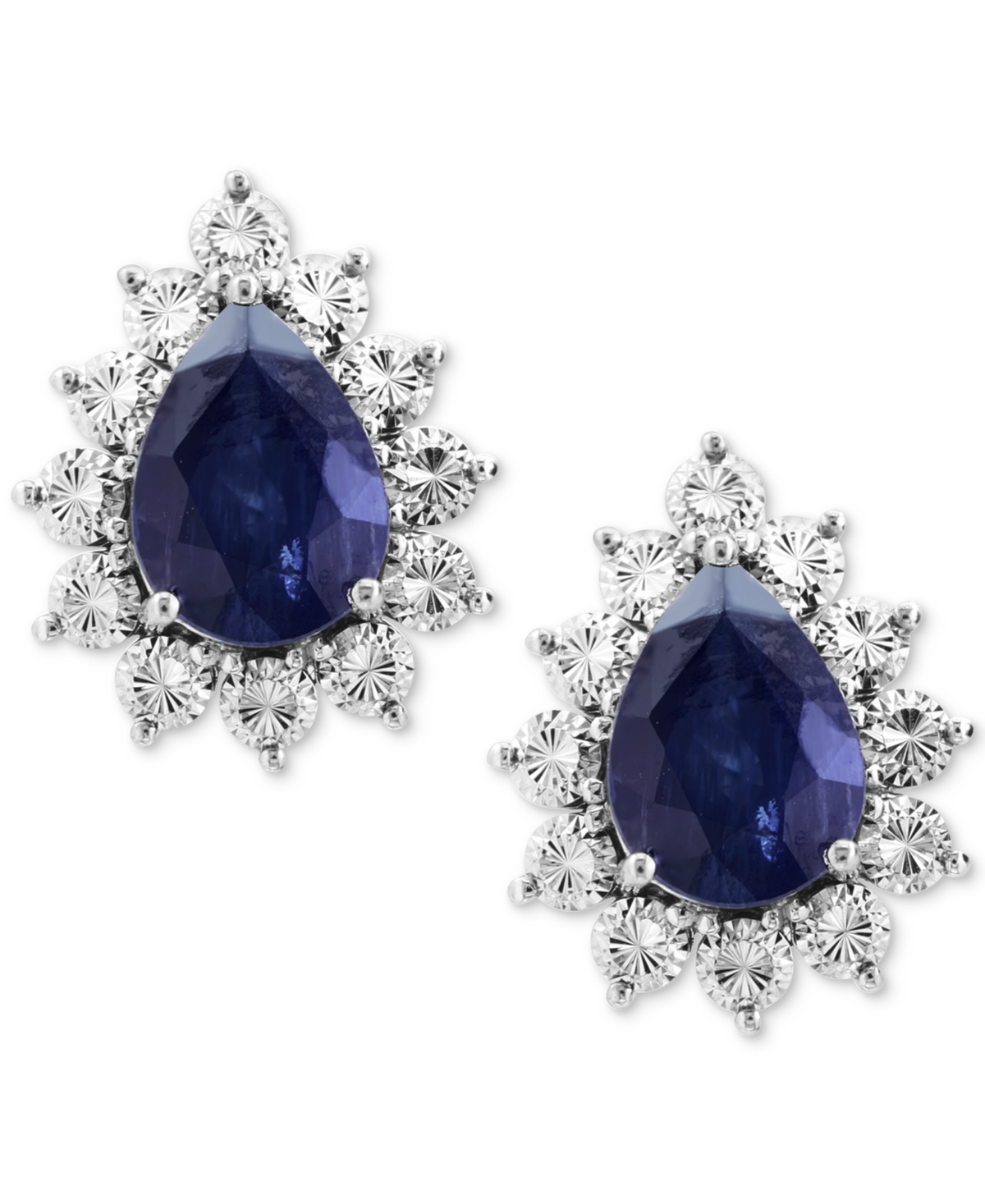 Shop Effy Collection Effy Sapphire Halo Stud Earrings (5/8 Ct. T.w.) In 14k White Gold