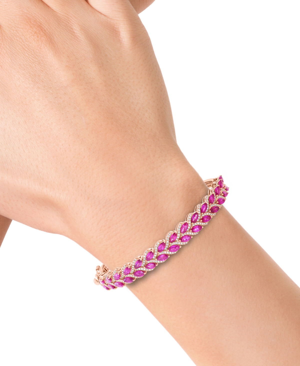Effy Collection Effy Ruby (4-7/8 Ct. T.w.) & Diamond (3/4 Ct. T.w.) Bangle Bracelet In 14k Rose Gold In Ruby
