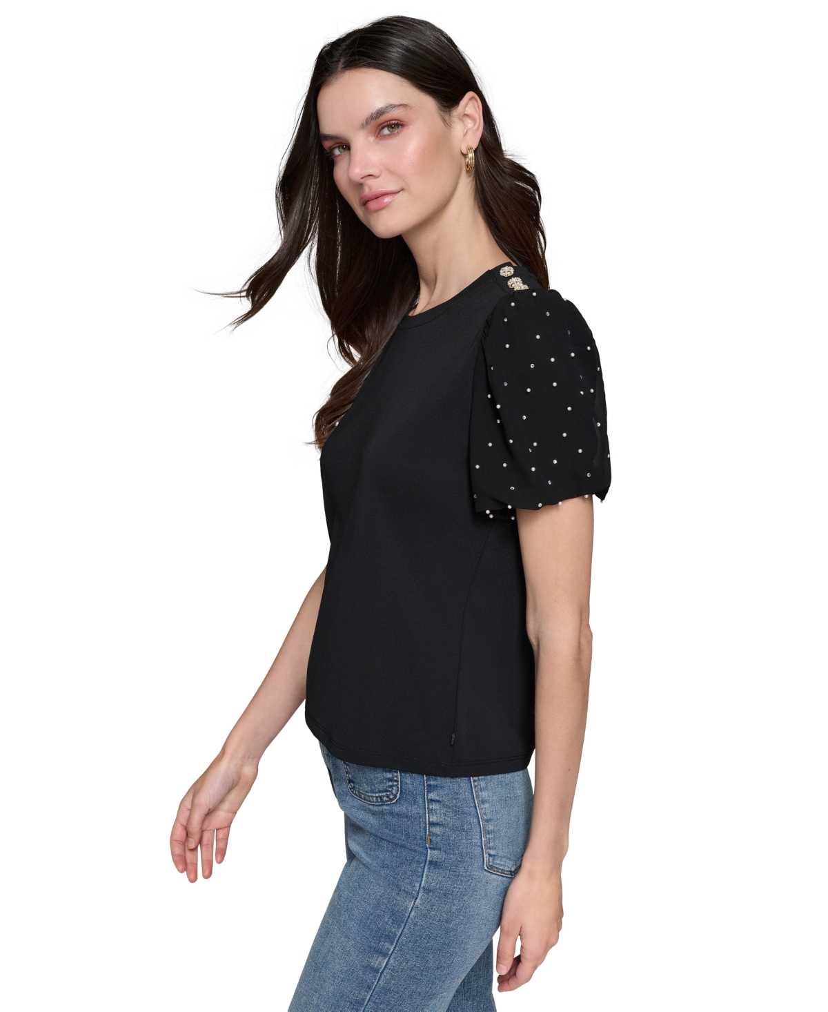 Karl Lagerfeld Paris Petite Embellished Knit Top