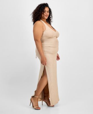 Trendy Plus Size V-Neck Sleeveless Glitter Gown, Created for Macy's