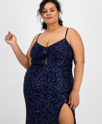 Trendy Plus Size V-Neck Sleeveless Sequin Gown, Created for Macy's 