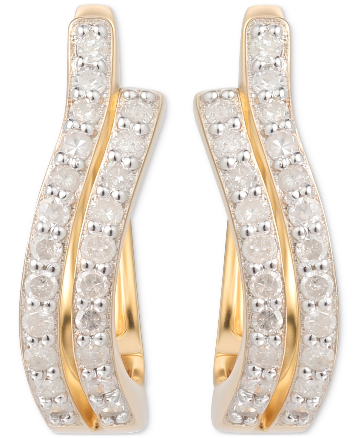 Macy's Diamond Double-row Hoop Earrings (1/3 Ct. T.w.) In 14k Gold-plated Sterling Silver In Gold-plated Sterling Silver