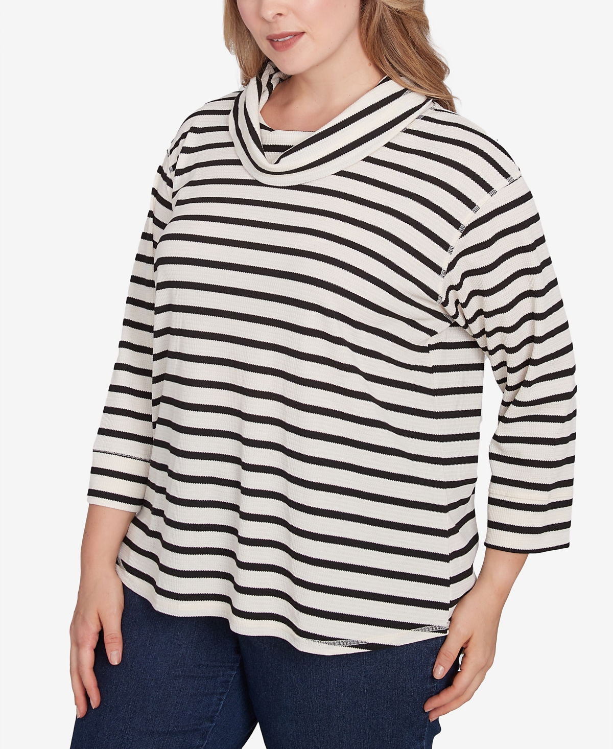 Hearts Of Palm Plus Size Red-y To Shine Stripe Waffle Knit Top In Black Multi