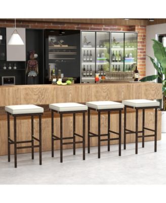 Patio Wicker Bar Stools Set of 2 with Seat Cushions and Footrest