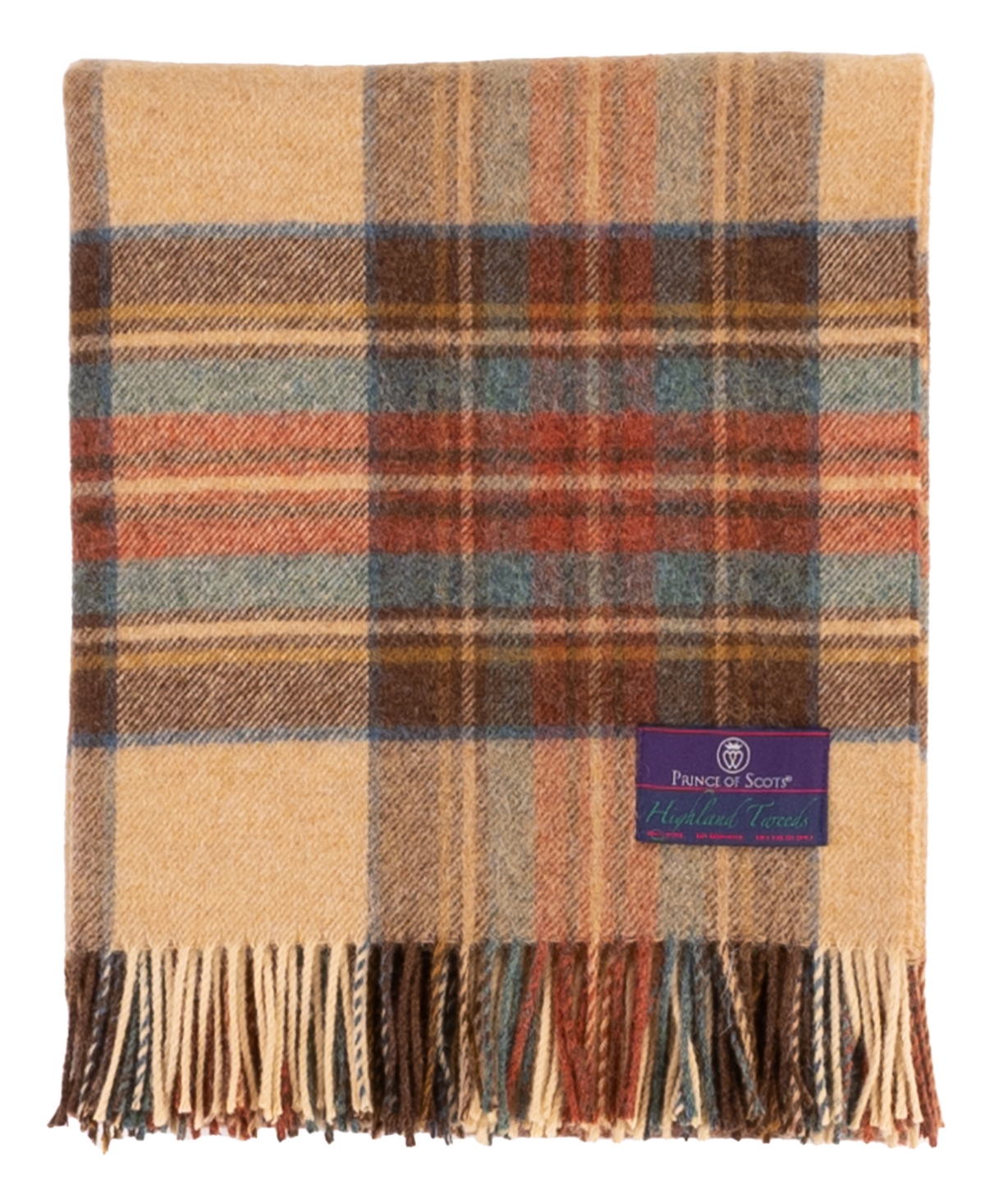 Prince Of Scots Highland Tweeds Shetland Lambswool Throw, 55 " X 72" In Tan Red