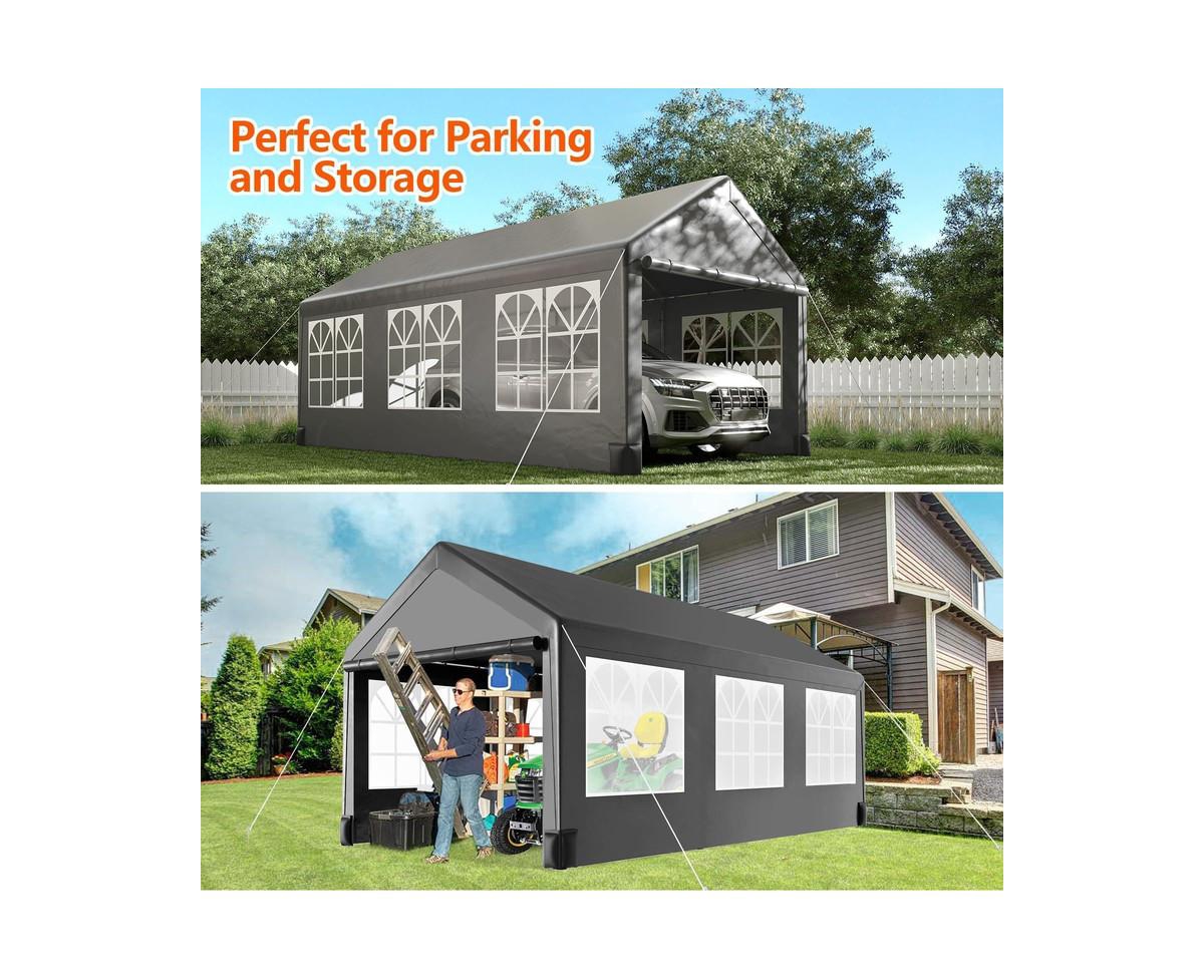 gaomon 12'x20' Larger Carport with 6 Roll-up Ventilation Windows, Quick and Easy Setup - Heavy Duty Portable Car Tent Garage for Car, Suv, Truck & Boa