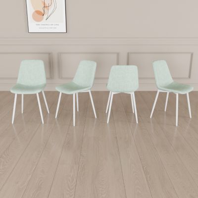 Set of 4 Light GreenModern Linen Dining Chairs