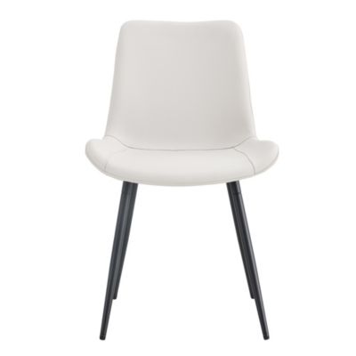 White Leather Dining Chair with Curved Cushion