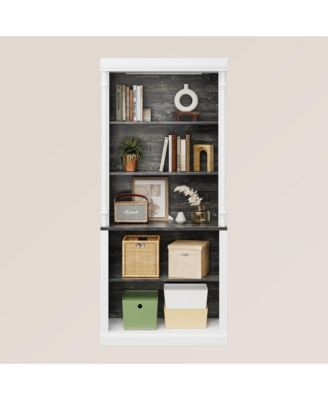 Tall Storage Bookcase with 5-Tier Open Shelves, Roman Column Design and 4 Adjustable Lights