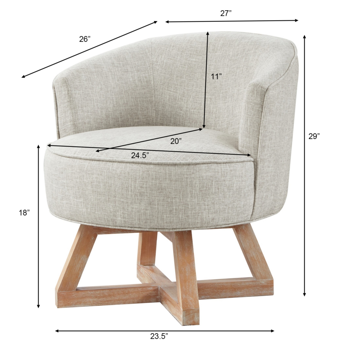 Streamdale Furniture Swivel chair with cross-shaped wooden base, Lounge chair with solid wood legs, 360freely Swivel chair, Classic linen Fabric for l