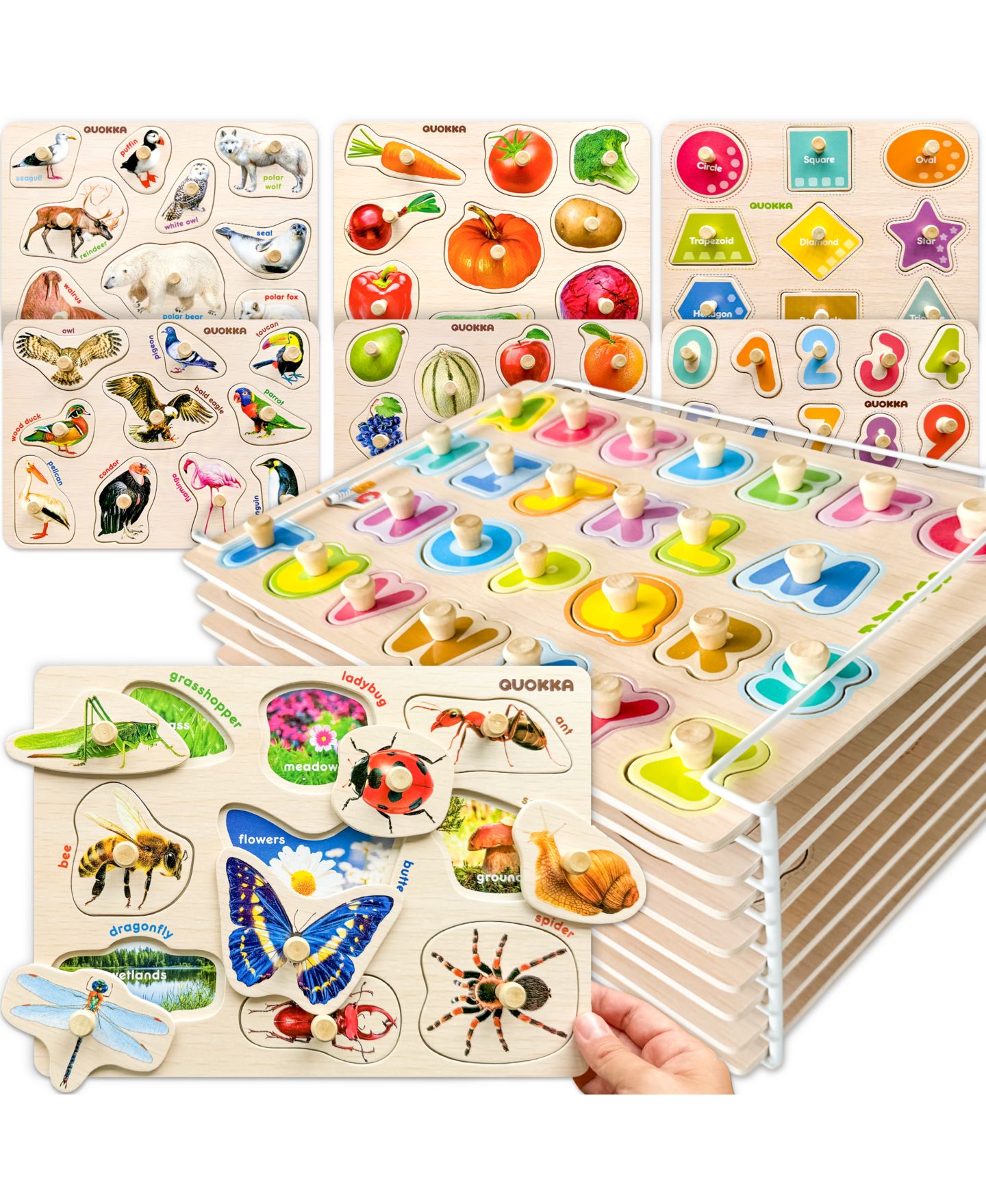 Детские игрушки Quokka Alphabet & Numbers Wooden Puzzles, 8-Piece Set, Ages 2-4 — фото 1