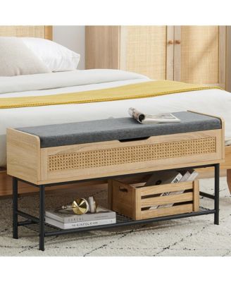 Natural Rattan 40in Storage Chest, Storage Bench Organizer for Entryway, Rectangular Bench Storage Rack