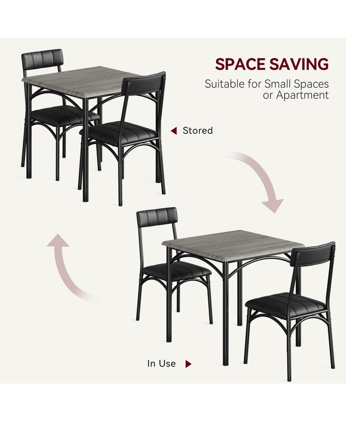 gaomon Dining Table Set, Kitchen Table and Chairs for 2, with 2 Upholstered Chairs, 3 Piece Dining Table Set,Rustic- Grey