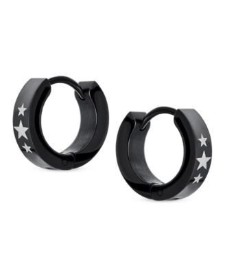 USA Stars Hoop Earrings Laser Etched Silver Tone Stainless Steel