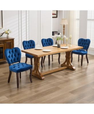 Streamdale French Tufted Fabric Dining Chairs, Set of 2, Blue