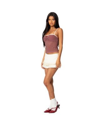 Womens Checkered Mesh Built In Bra Top