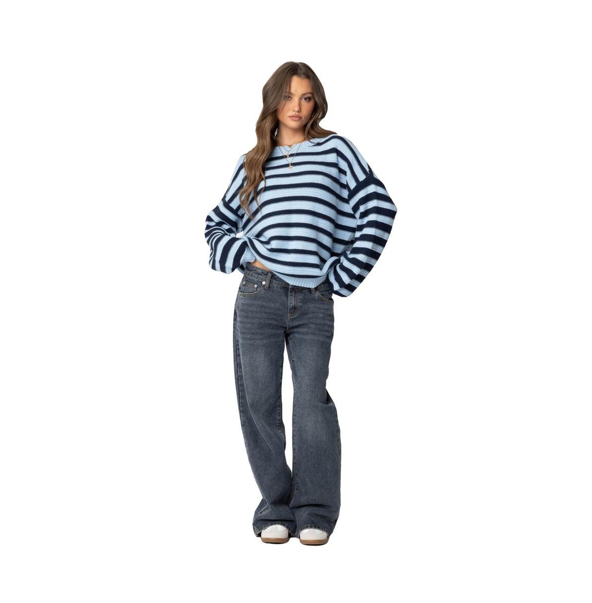 Edikted Women's Aerin Oversized Sweater - Blue-and-navy