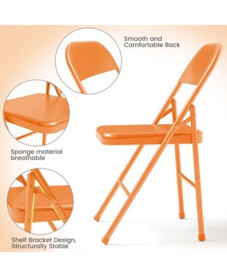 Folding Chairs Set of 2, Foldable Chairs with Metal Frame Hold Up to 350 Pounds, Portable Orange Folding Chairs