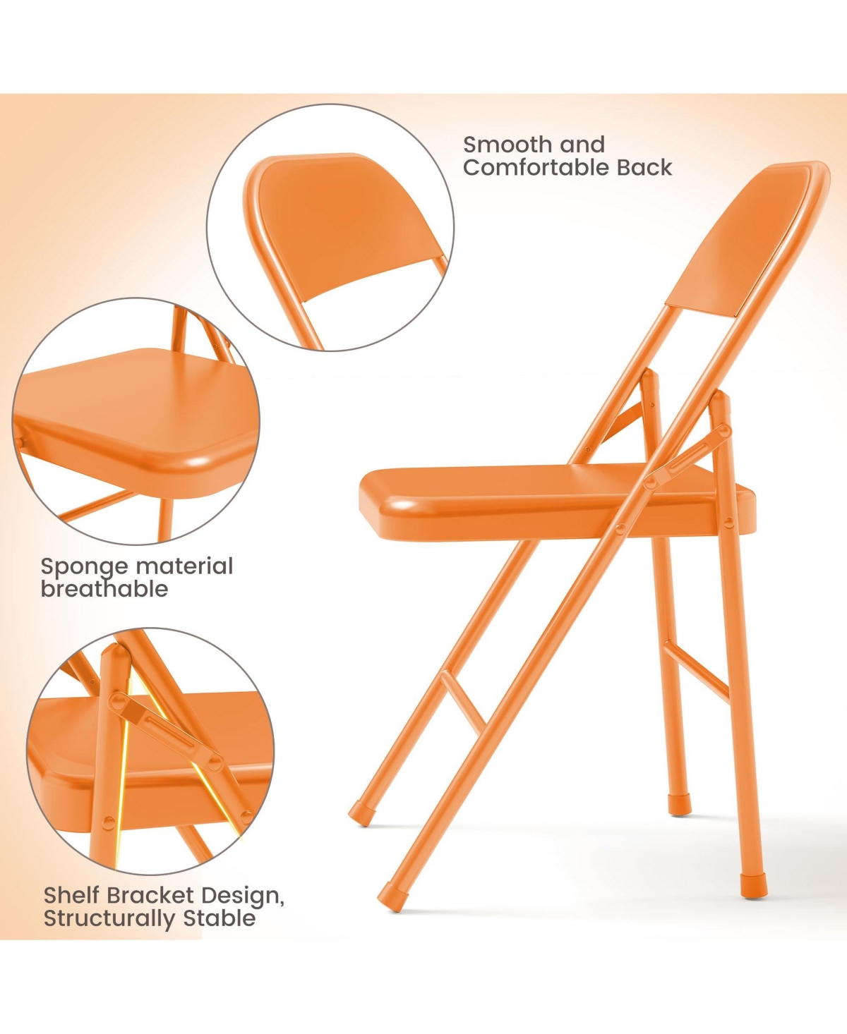 gaomon Folding Chairs Set of 2, Foldable Chairs with Metal Frame Hold Up to 350 Pounds, PortableFolding Chairs - Orange