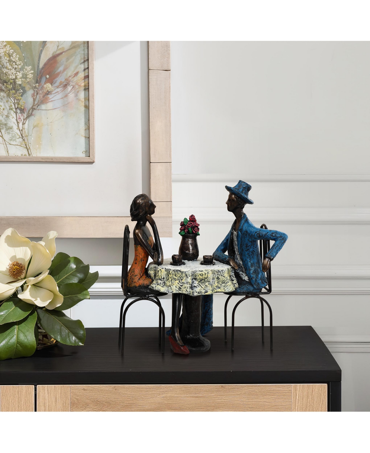 LuxenHome ModernPolyresin Couple Date Night Tabletop Home Decor - Brown, blue, multi